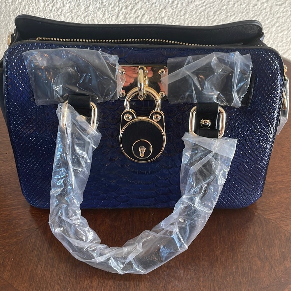Handbag, purse, Rimen & Co. Navy blue with gold accent. New with tags.